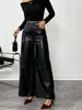 Pantalones Negros de Cuero de Cintura Alta Estilo Europeo y Americano Pantalones de Pierna Ancha Amazon Adelgazantes de Piel Sintética Pantalones Largos Sueltos para Mujer