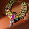 Collar Europeo y Americano con Forma de Corazón Rectangular y Gota de Agua Incrustado de Diamantes, Cadena Clavicular de Lujo Ligero de Nicho, Joyería de Nicho Exagerada de Gama Alta