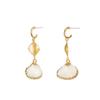 Pendientes de moda europea y americana en forma de C con costuras cuadradas de metal con conchas bañadas en oro, pendientes de mujer al por mayor