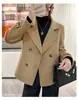 Abrigo de cachemira de doble cara para mujer, estilo Hepburn, longitud corta para figuras petite, abrigo de lana pura con cuello de solapa, elegante y de corte holgado