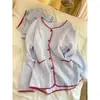 Pijama Casual de Estilo Perezoso con Color de Contraste y Mangas Largas para Mujer Primavera y Otoño 2025 Nuevo Traje de Pantalón de Gasa de Algodón Ropa de Casa