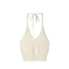 Top de Tricô com Design de Alça no Pescoço Feminino, Nicho, Base Interna, Colete Curto Branco com Cadarço para Usar no Verão