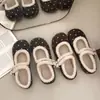 Aumento Interno de Altura de Inverno Laço Bico Fino 2026 Salto Bloco Estilo Coreano Sapatos de Algodão Lua Sapatos de Algodão com Pelúcia Slip-on Solado Macio Sapatos Individuais
