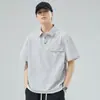 Camisa Polo de Seda Helada de Verano Manga Corta para Hombre Delgada Camisa de Trabajo para Hombre Falsa de Dos Piezas Holgada Talla Grande Top de Moda para Hombre