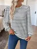 2026 Nuevo Top Casual de Manga Larga a Rayas con Cuello Redondo y Hombros Caídos para Mujer, Transfronterizo Europeo y Americano, Otoño e Invierno