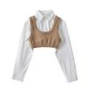 Camisa corta a rayas estilo Pure Desire 2023, traje de dos piezas sin mangas con chaleco de punto en forma de I y top corto apilado