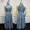 Vestido Longo Estampado Elegante de Verão 2026 Estilo Europeu e Americano com Gola Alta, Sem Mangas, Vazado, Cinto na Cintura com Efeito Emagrecedor e Saia Longa Godê em Linha A
