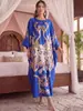 Bata exótica de satén de manga larga para casa, talla única, vestido largo estampado de cuello redondo, ropa de dormir para mujer, corte holgado con bajo ancho