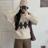 Suéter de punto nuevo estilo coreano para otoño e invierno para mujer, corte holgado, estilo universitario, casual, top tipo chaqueta suéter de hilo floral