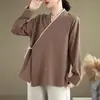 Camisa Hanfu modificada de estilo retro chino con corbata diagonal para mujer, corte holgado, talla grande, atuendo de té inspirado en el Zen, top de algodón y lino para primavera