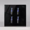Painel de botões tipo tecla de piano preto de vidro temperado para interruptor transfronteiriço com luz LED embutida para tomada de Casa Hotel Villa