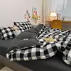 Juego de Cuatro Piezas de Algodón Puro Lavado Estilo Sueño Nude, Sábana Bajera y Funda Nórdica Estilo Ins Amigables con la Piel, Juego de Tres Piezas de Sábana Bajera para Cama de Dormitorio Fresco Pequeño