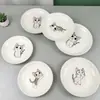 Pratos e Louças de Cerâmica de Gatinho Fofo Desenho Animado Tigela de Arroz Tigela de Sopa Tigela de Macarrão Prato de Frutas Prato de Legumes Prato Grande para Frango Frito