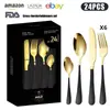Cubiertos de Acero Inoxidable Transfronterizo de Amazon Cuchillo y Tenedor 1010 Cuchillo, Tenedor y Cuchara de Estilo Occidental Juego de 24 Piezas Cuchillo y Tenedor para Carne Caja de Regalo