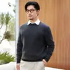 Nuevo suéter de punto casual cálido de manga larga de cachemir 100% puro para hombre, cuello redondo, versátil, para otoño e invierno
