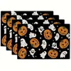 Jogos americanos de linho com tema de Halloween, design de estampa de fantasma da Amazon, jogos americanos decorativos para restaurantes, resistentes ao calor, série transfronteiriça