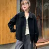Chaqueta de cuero con solapa y bolsillo con cremallera estilo británico transfronterizo para mujer, primavera y otoño, holgada, casual, versátil, extremadamente elegante, chaqueta gruesa