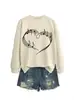 Amazon eBay Tienda Independiente Informal Cómoda de Moda para Mujer Sudadera de Manga Larga con Cuello Redondo con Nota Musical y Corazón para Comercio Exterior