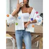 Suéter de Punto para Mujer Moda Transfronteriza Europea y Americana Otoño Invierno Tejido a Mano Patchwork Floral Cárdigan Corto con Botones
