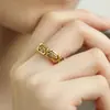 Anel de Prata Esterlina com Cor Dourada Antiga e Padrão de Grama Tang, Anel em Forma de Cruz para Mulheres, Estilo Vintage, Moda Retrô, Anel Único Aberto para Dedo Indicador