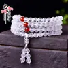 Pulseira de Contas com Mantra de Seis Caracteres em Vidro Branco 108 Contas, Contas de Oração com Mantra de Seis Caracteres em Cristal Branco 108 Contas, Atacado de Fabricante