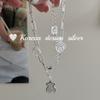 Estilo Ins Coreano Nicho Dulce y Lindo Plata de Ley S925 Doble Capa Corte Cuadrado Calado Puntadas Oso Madreperla Blanca Pulsera