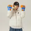 Jaqueta de Algodão com Gola Alta e Estampa de Letras Góticas Personalizada para Homens, Jaqueta Puffer Quente de Inverno com Bainha Ajustável