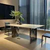 Mesa de Comedor de Pizarra de Lujo Ligero, Mesa de Comedor Rectangular de Mármol Simple y Moderna, Mesa de Acero Inoxidable para Diseño de Hogar en Apartamentos Pequeños