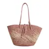 Bolso de Hombro Individual de Gran Capacidad de Paja, Bolso Tote de Viaje Retro Casual Elegante con Bloques de Color de Moda, Bolso Tejido de Playa
