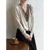 Suéter de punto Beishan Tongshu estilo coreano con bloques de color, falso dos piezas, para mujer, otoño, fino, cuello en V, adelgazante, manga larga, cárdigan P189