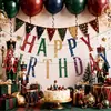 Banner de cumpleaños de cascanueces vintage transfronterizo, banner de fiesta con tema de elemento de soldado de madera, decoraciones para topper de pastel