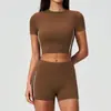 Conjunto Esportivo de Tecido Escovado Transfronteiriço Cintura Alta Controle de Barriga Levanta Bumbum Respirável Secagem Rápida Roupa para Corrida ao Ar Livre Fitness Conjunto de Duas Peças 4539