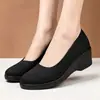 Sapatos de salto baixo de couro macio com sola macia para mulheres, novo estilo outono 2026, sola grossa antiderrapante, sapatos de camurça para mães de meia-idade e idosos, sapatos femininos