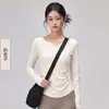 Roupas de Yoga Femininas Primavera e Outono Cintura Franzida Manga Longa Solta Casual Modeladora Decote V Punhos à Prova de Vento Design Cobertura para Corrida