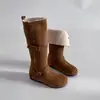 Botas de Montar de Caña Alta Cálidas con Forro de Lana, Estilo Retro de Ante, de Doble Uso, para Mujer, con Hebilla de Cinturón, Tacón Grueso, Botas de Moda Delgadas, Otoño e Invierno