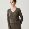 Bai Cai Rong Outono Inverno Novo 100% Caxemira Camada Interna Gola V Malha Camada Base Manga Longa Top Suéter Casual