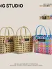 25 Bolsas de Paja Tailandesa Tejidas de Gran Capacidad Nuevas Cestas de Verduras Tejidas a Mano Dopamina Bolsos de Mano para Mujer Clutch