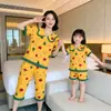 Pijama Infantil de Verão Meninas Manga Curta Algodão Penteado Estilo Coreano Gola Princesa Pai-Filho Médio e Grande Crianças Menina Bebê Pijama Roupa de Casa
