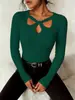 Suéter de Punto con Cuello Halter y Cuello Redondo, Nuevo Estilo de Primavera, con Corte Cruzado, para Mujer, Jersey de Manga Larga, Capa Base Ajustada con Superposición Calada