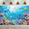 Tela de Fondo de Animales Marinos Modelo Nuevo Transfronterizo, Tela Colgante de Tiburón Mundo Submarino, Tela de Fondo de Decoración de Escena de Patio al Aire Libre