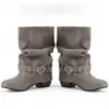 2026 Nuevas Botas de Mujer Estilo Western Vintage de Tacón Medio Grueso con Hebilla y Plisados hasta Media Pantorrilla Botas de Montar