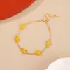 Jóias Yuebao Cera de Abelha Prata de Lei S925 Banhada a Ouro Cabaça Moeda de Cobre Cinco Bênçãos Pulseira Empilhada de Alta Qualidade Atacado