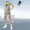 Conjunto de Regata Sem Mangas de Corrida Masculina de Secagem Rápida Transfronteiriço Roupas de Treinamento Físico Camisa de Basquete Conjunto de Duas Peças com Regata e Shorts de Verão