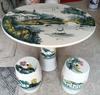 Juego de Mesa de Cerámica de Jingdezhen Mesa Redonda de Porcelana Taburete Fresco Porcelana Azul y Blanca Decoraciones para Patio Balcón Jardín Exterior
