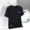 Camiseta masculina casual de verão, leve, luxuosa, gola redonda, solta, malha de seda gelada, manga curta, secagem rápida, respirável, fresca, versátil