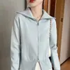 Nuevo Estilo Otoño e Invierno 2026 Cárdigan de Punto de Terciopelo Andy de Cuello Alto de Manga Larga con Doble Cremallera de Color Puro Holgado y Versátil para Mujer