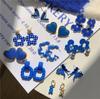 Pendientes de Moda Aguja Plateada Azul Klein Pendientes Estilo Coreano Pendientes Nuevo Diseño Sencillo de Nicho Pendientes al por Mayor