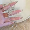 Collar de Mariposa con Cordón Deslizante Ajustable, Cadena de Clavícula de Plata con Borla de Perla de Lujo Ligero de Nicho para Mujeres, Estilo Ins