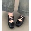 Zapatos Mary Jane de Piel de Oveja Estilo Francés, Punta Cuadrada, Tira Cruzada, Zapatos Planos para Mujer Primavera y Otoño, Zapatos de Ballet de Boca Baja con Suela Suave