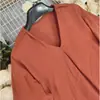 Vestido de Algodón y Lino para Mujer, Estilo Casual Holgado de Otoño con Cuello Solapa, Mangas Cortas, Delantero Corto y Trasero Largo, Ropa Femenina Transfronteriza, Artículo Popular de una Pieza para Dropshipping